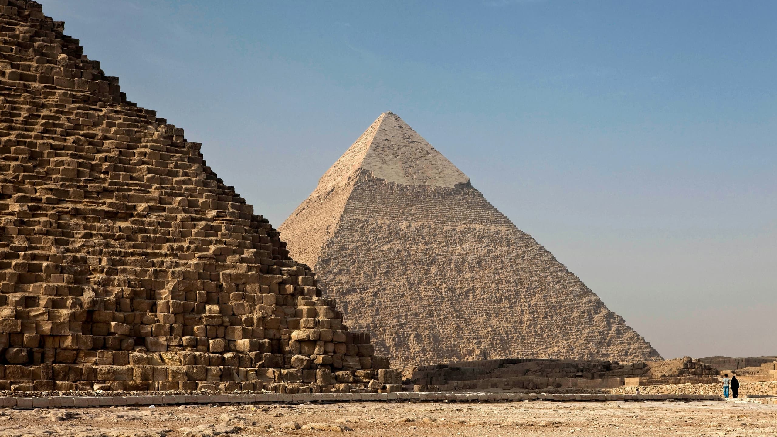 Pyramids of Giza with center pyramid afar