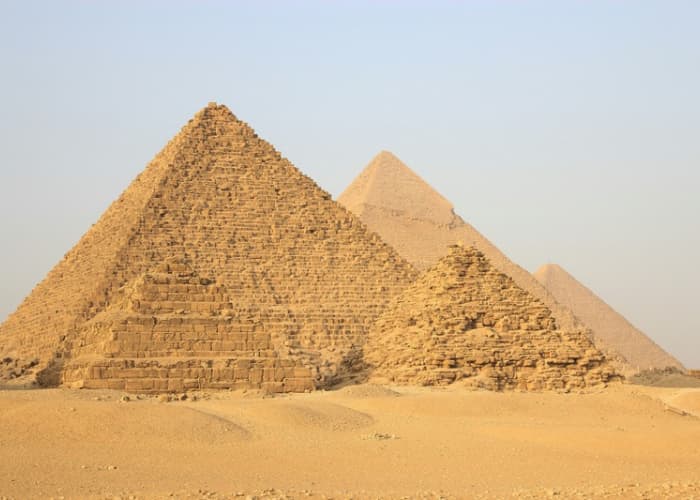 Giza Pyramids With Small Pyramids In Front
