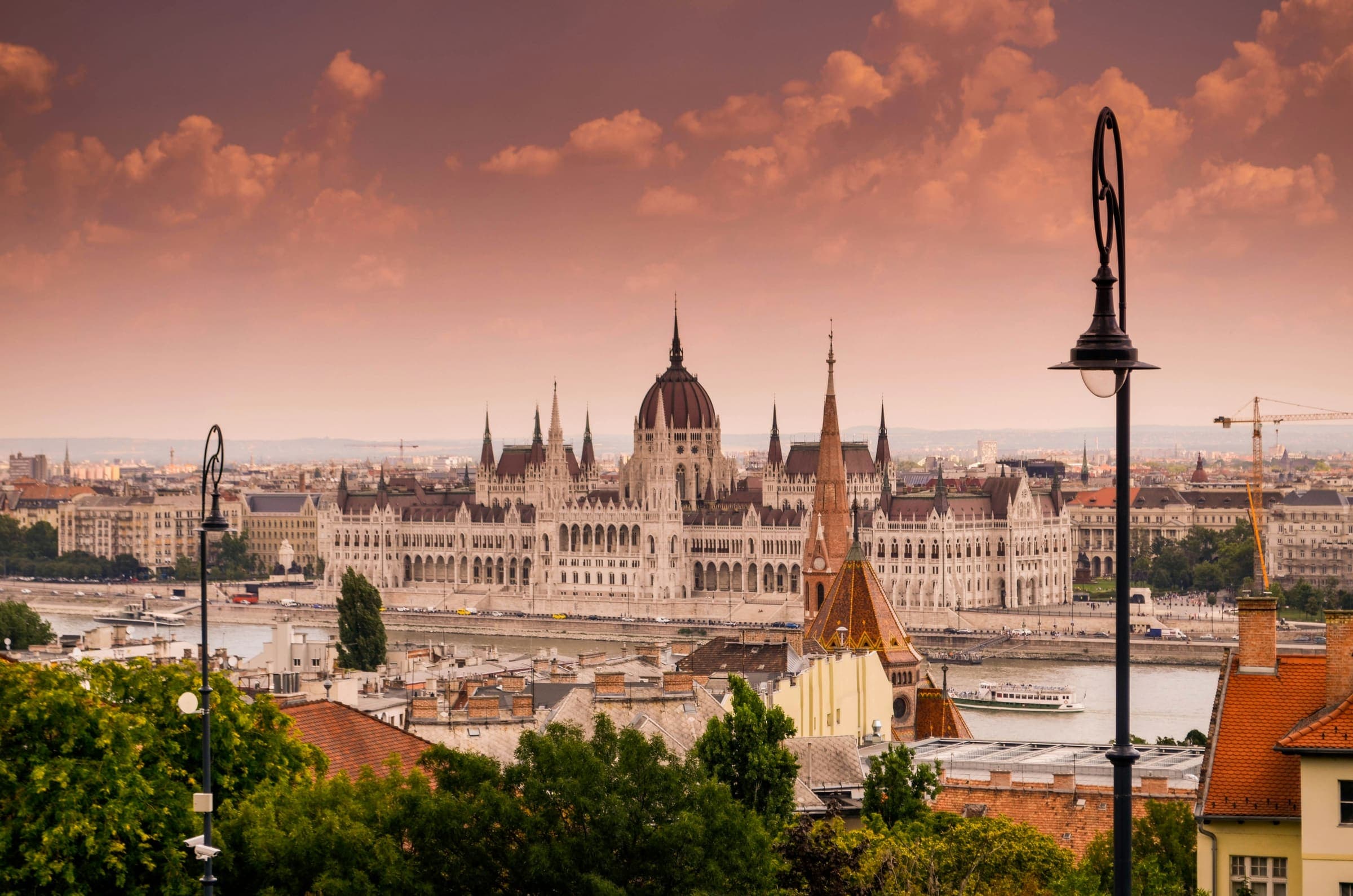 The Hungarian Parliament on the Danube at Budapest, seen from the Buda hillside